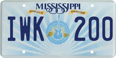 MS license plate IWK200