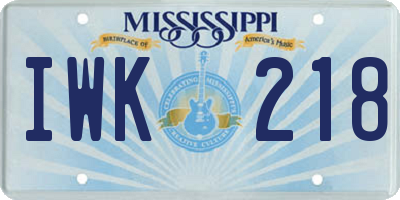 MS license plate IWK218