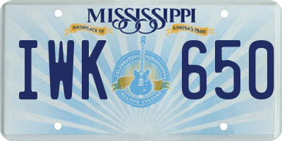 MS license plate IWK650
