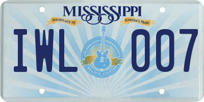 MS license plate IWL007