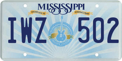 MS license plate IWZ502
