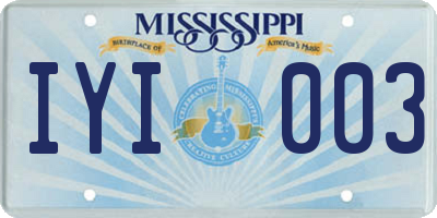 MS license plate IYI003