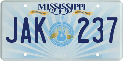 MS license plate JAK237