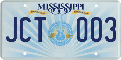 MS license plate JCT003