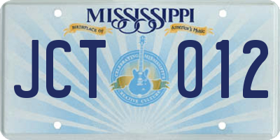MS license plate JCT012