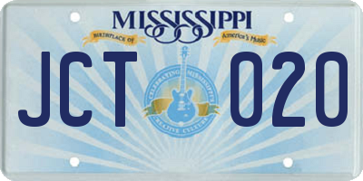 MS license plate JCT020