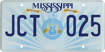 MS license plate JCT025
