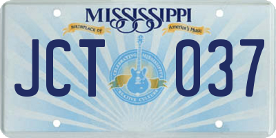 MS license plate JCT037