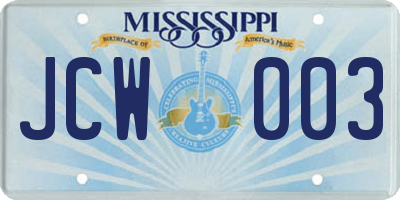 MS license plate JCW003