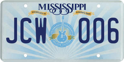 MS license plate JCW006