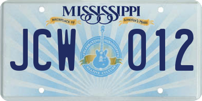 MS license plate JCW012