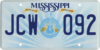 MS license plate JCW092