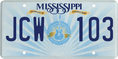 MS license plate JCW103