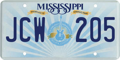 MS license plate JCW205