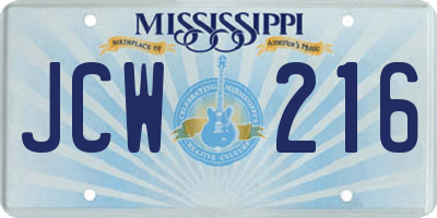 MS license plate JCW216