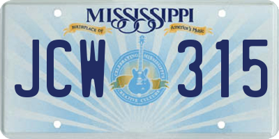 MS license plate JCW315