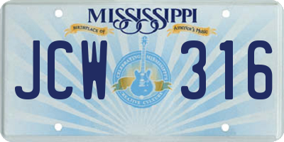 MS license plate JCW316