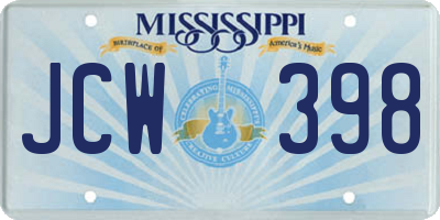 MS license plate JCW398