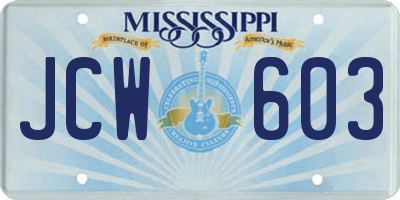 MS license plate JCW603