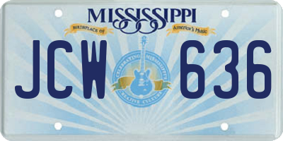 MS license plate JCW636