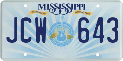 MS license plate JCW643