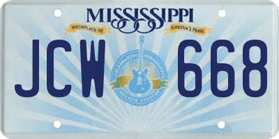 MS license plate JCW668