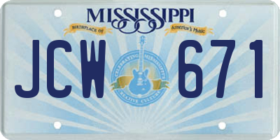 MS license plate JCW671