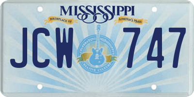 MS license plate JCW747
