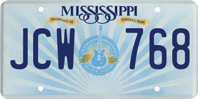 MS license plate JCW768
