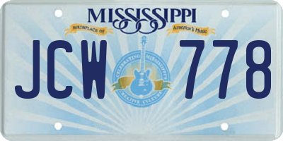 MS license plate JCW778
