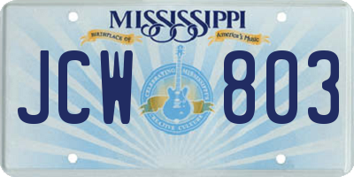 MS license plate JCW803