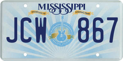 MS license plate JCW867
