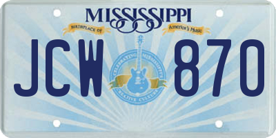 MS license plate JCW870