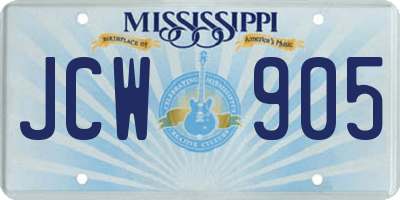 MS license plate JCW905