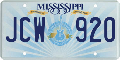 MS license plate JCW920