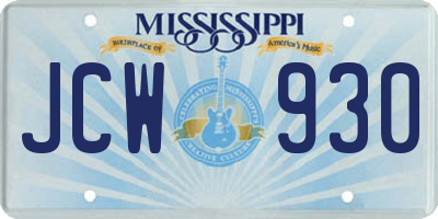MS license plate JCW930