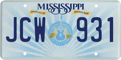 MS license plate JCW931