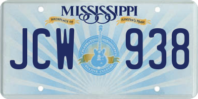 MS license plate JCW938