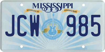 MS license plate JCW985
