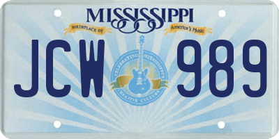 MS license plate JCW989