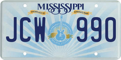 MS license plate JCW990