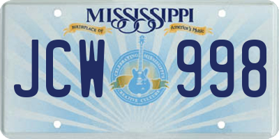 MS license plate JCW998