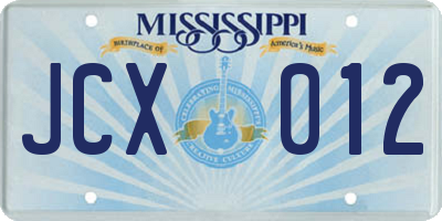 MS license plate JCX012