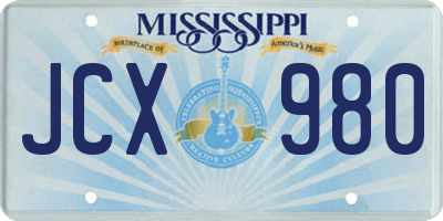 MS license plate JCX980