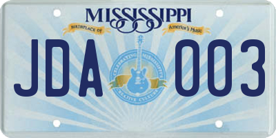MS license plate JDA003
