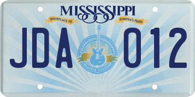 MS license plate JDA012