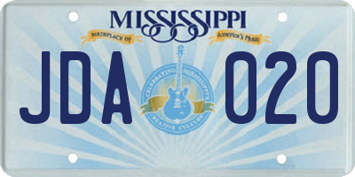 MS license plate JDA020