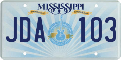 MS license plate JDA103