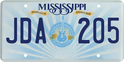 MS license plate JDA205
