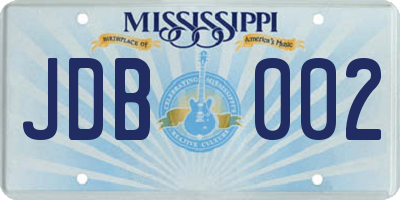 MS license plate JDB002